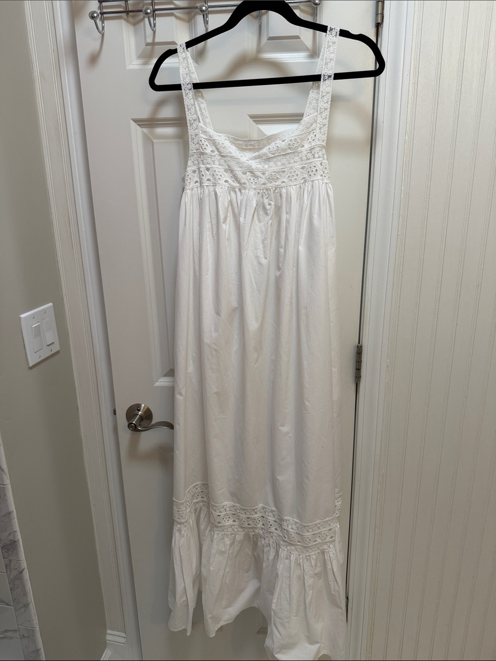 J crew White Cotton Lace-Trim Maxi Dress - Classic Sleeveless Sundress